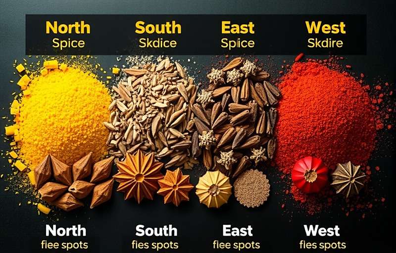 Clove Crusade Indian Spice Regional Variations Comparison of regional versions in Clove Crusade Indian Spice showing different cultural elements from North, South, East, and West India