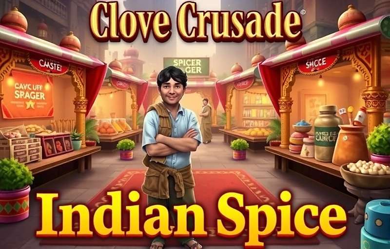 Clove Crusade Indian Spice Market Scene Clove Crusade Indian Spice gameplay showing a bustling Indian market with various spice stalls and characters in traditional attire