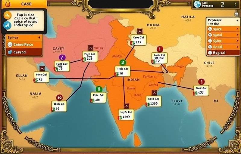Clove Crusade Indian Spice Trading Strategy Guide Clove Crusade Indian Spice player's strategy board showing trade routes, spice prices, and regional specialties