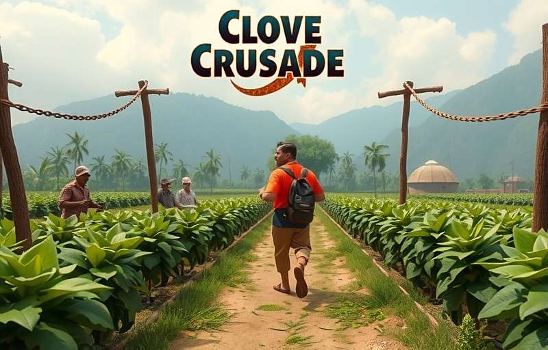 Clove Crusade Indian Spice Plantation Adventure Clove Crusade Indian Spice adventure scene where a player character navigates through a spice plantation with workers harvesting crops